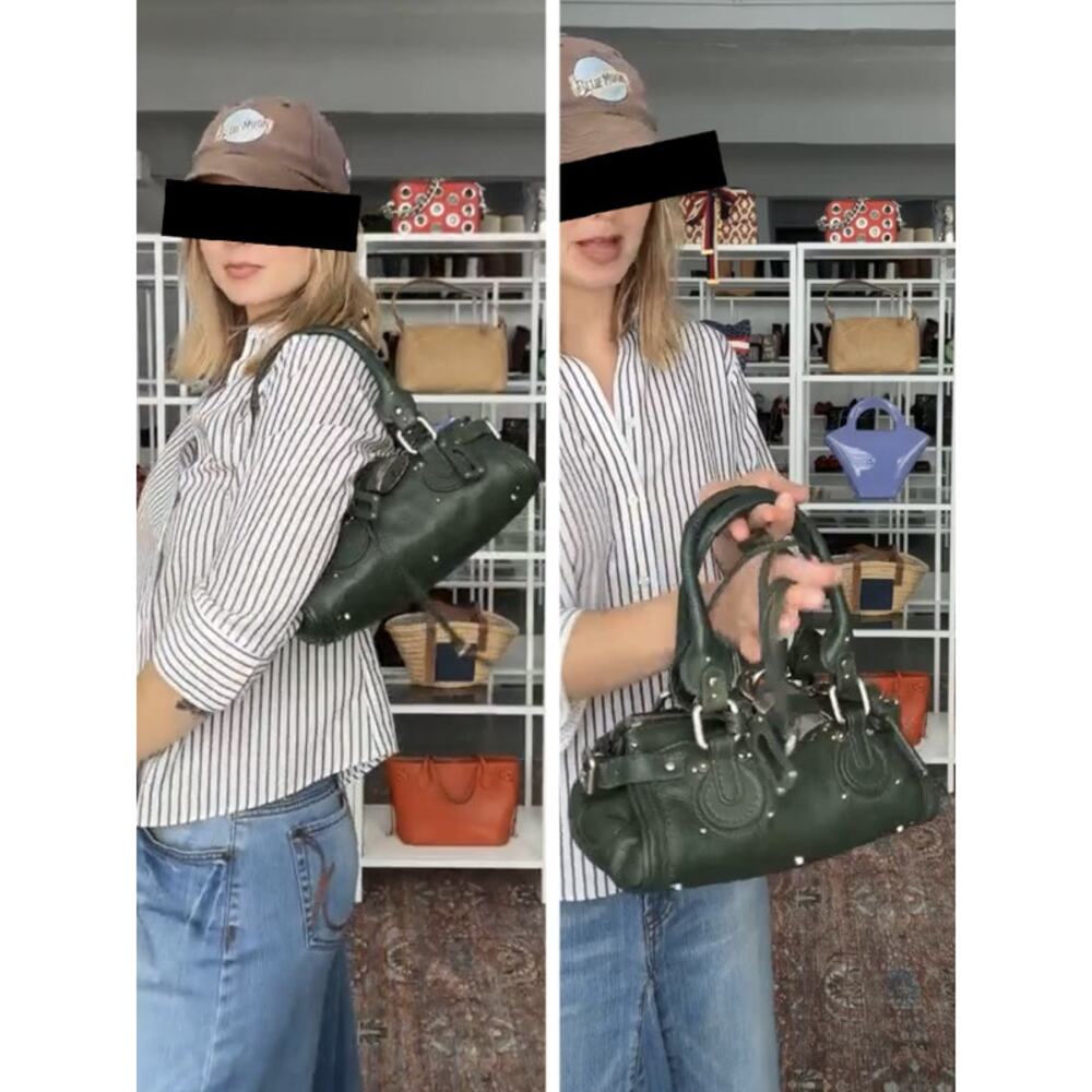 CHLOE Paddington Bag Small Green Silver Satchel Tote Phoebe Philo Y2K - Picture 12 of 14